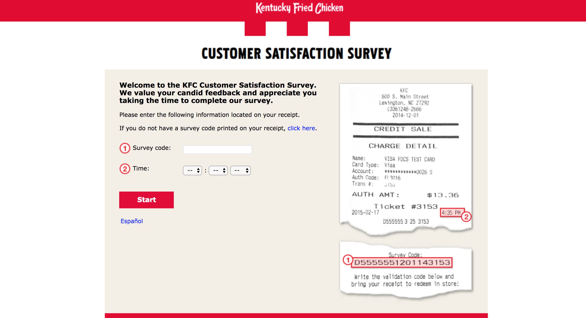 kfc survey homepage